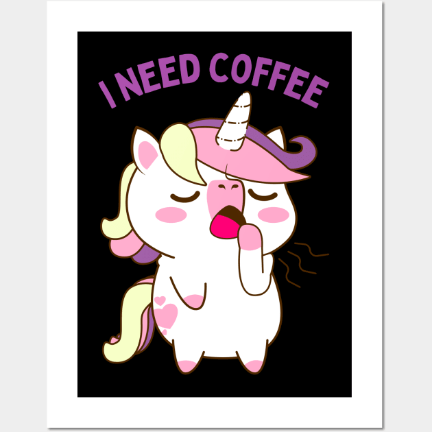 In need of coffee lover coffee addict Funny tired sleepy unicorn Wall Art by BoogieCreates